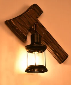 APLIQUE FAROL RETRO EN HACHA MADERA RUSTICA