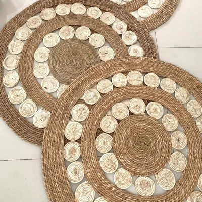 Alfombra yute flor blanca